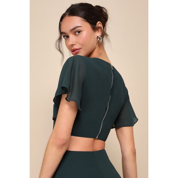 Lulus NWT Emerald Green Garden Bliss Maxi Dress Small Cut Out Formal Bridesmaid - Picture 2 of 9